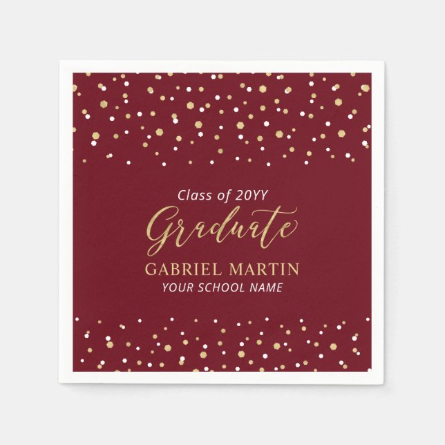 Red & Gold School Abschluss Zeremonie Party Serviette (Vorderseite)