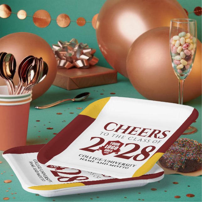 Red Gold School Uni University Abschluss Pappteller (Multi)