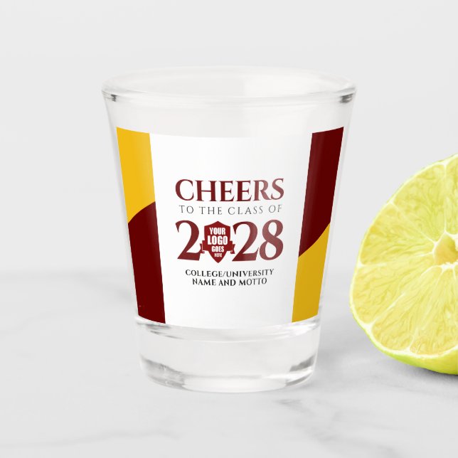Red Gold School Uni University Abschluss Schnapsglas (Vorderseite)
