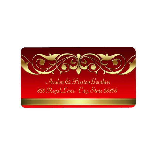 Red Gold Scroll Address Labels für Großherzogtum Adressaufkleber (Vorne)