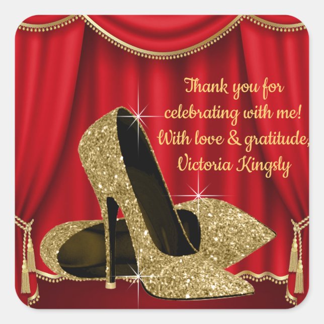 Red Gold Shoe Geburtstagsparty Gunst Sticker (Vorderseite)