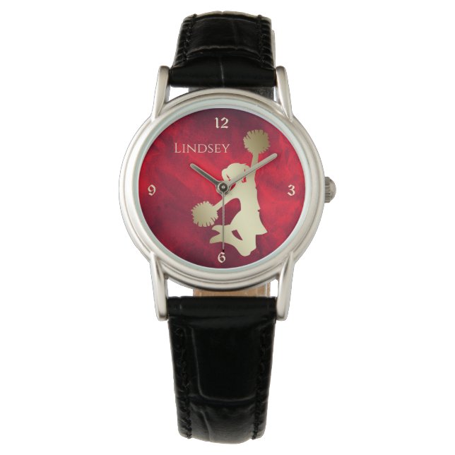 Red Gold Silhouette Cheerleader Armbanduhr (Vorderseite)