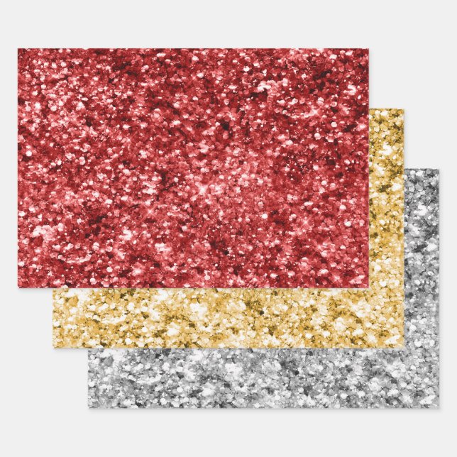 Red Gold Silver Glitzer Sparkle Geschenkpapier Set (Set)