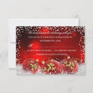 Red Gold Snow Bauble Noël Party RSVP