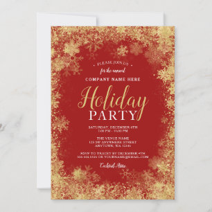 Red Gold Snowflags Corporate Holiday Party Einladung