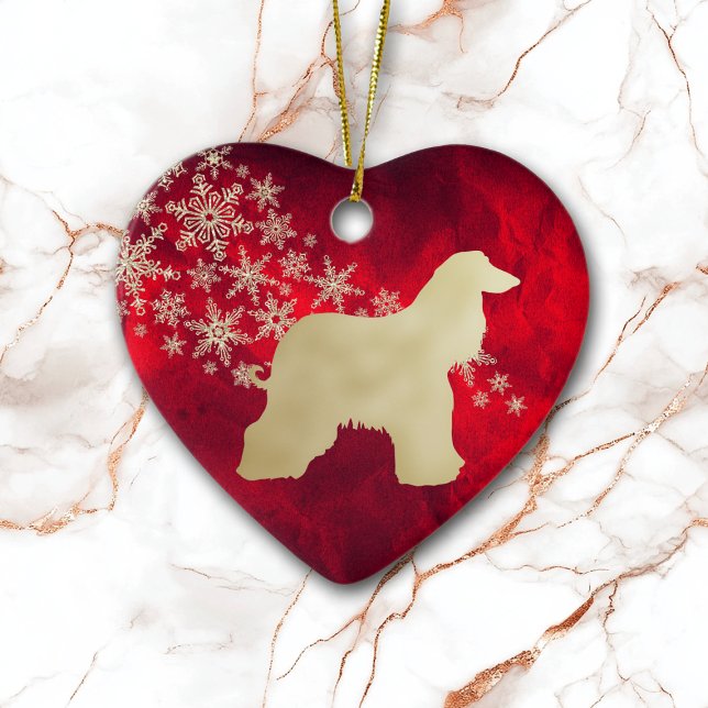 Red Gold Snowflake Afghan Hound Keramik Ornament (Von Creator hochgeladen)