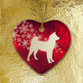 Red Gold Snowflake Akita Dog Keramik Ornament