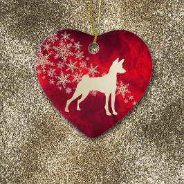 Red Gold Snowflake Basenji Dog Keramik Ornament