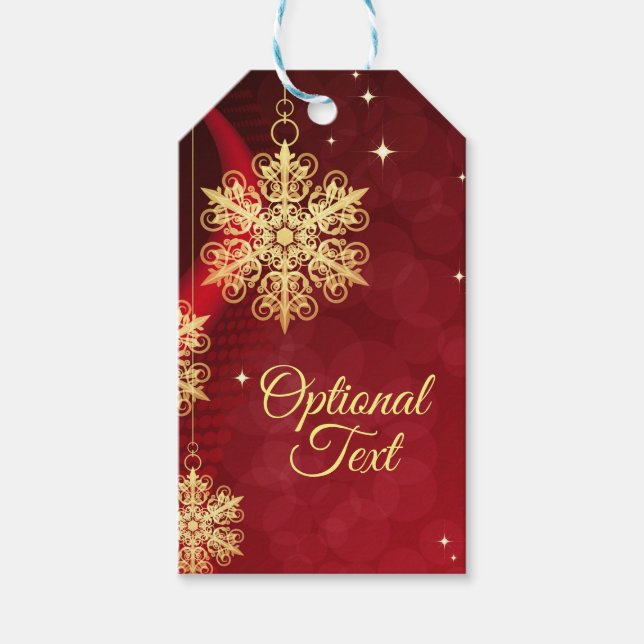 Red & Gold Snowflake Filigree Custom Christmas Geschenkanhänger (Vorderseite)