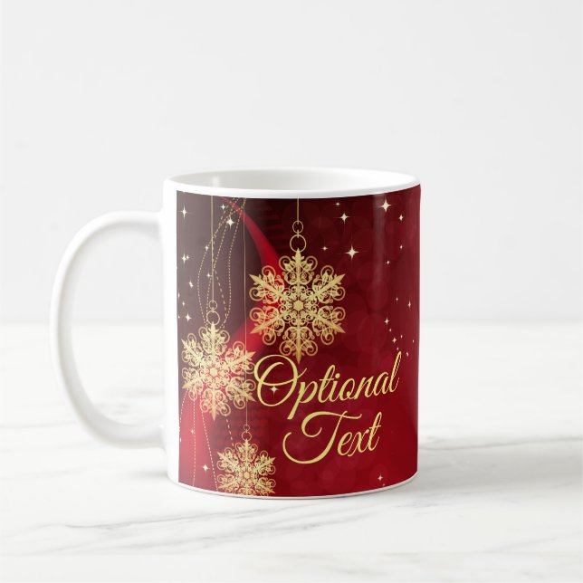 Red & Gold Snowflake Filigree Custom Christmas Kaffeetasse (Links)