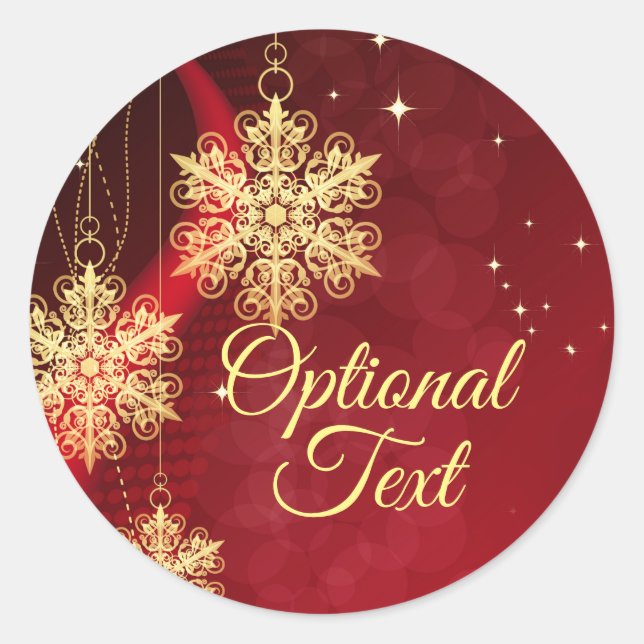 Red & Gold Snowflake Filigree Custom Christmas Runder Aufkleber (Vorderseite)