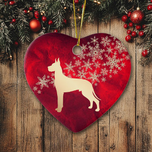 Red Gold Snowflake Great Dane Keramik Ornament