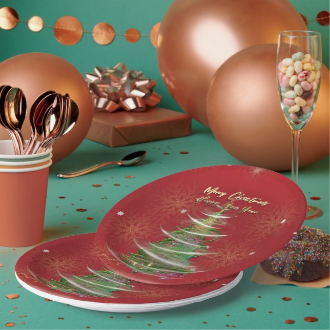 Red & Gold Snowflake Holiday paper plates  Pappteller (Multi)