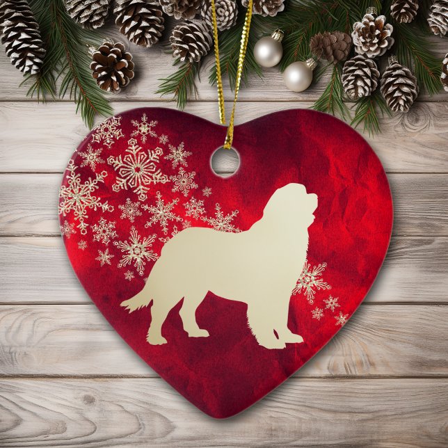 Red Gold Snowflake Neufundland Hund Keramik Ornament (Von Creator hochgeladen)