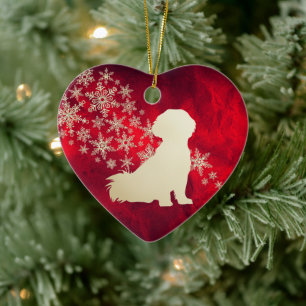 Red Gold Snowflake Shih Tzu Dog Keramik Ornament