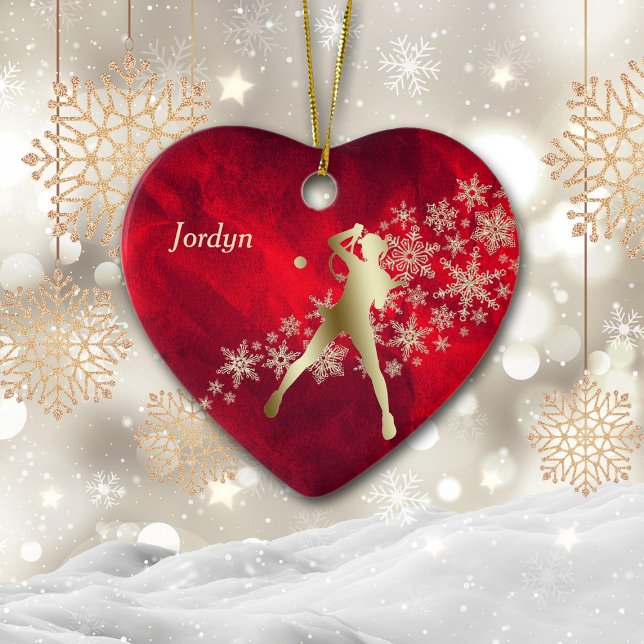 Red Gold Snowflake Tennisspieler Keramik Ornament (Von Creator hochgeladen)