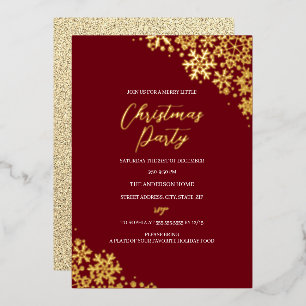Red Gold Snowflake Weihnachts-Party Folieneinladung