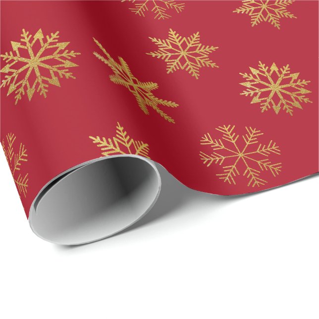 Red Gold Snowflakes Packpapier (Rolleneckpunkt)