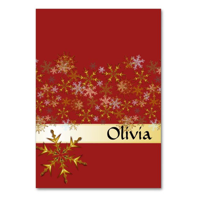 Red Gold Snowflakes Tented Holiday Place Cartes (Par défaut)