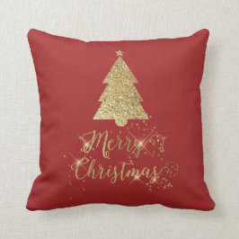 Red Gold Sparkle Frohe Weihnachtsbaum Kissen