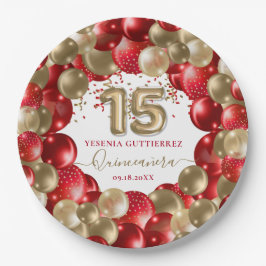 Red Gold Sparkle Quinceañera Balloon Pappteller