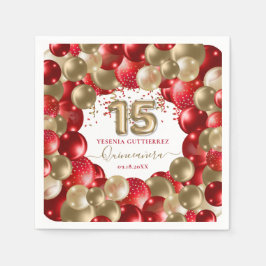 Red Gold Sparkle Quinceañera Balloon Serviette