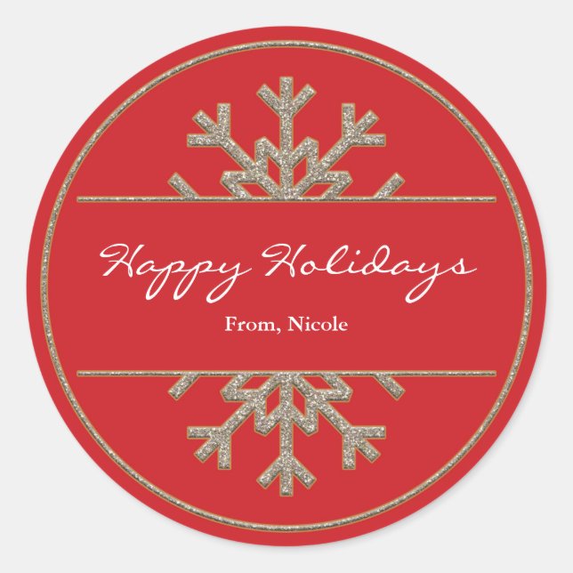 Red Gold Sparkle Snowflake Holiday Winter Sticker (Vorderseite)