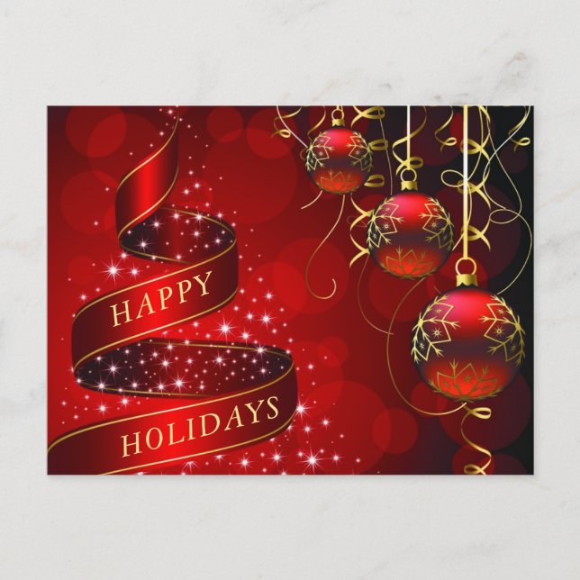 Red Gold Sparkle Weihnachtsball Corporate Gruß Postkarte (Vorderseite)
