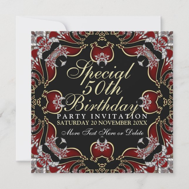 Red+Gold Special 50th Birthday Party Invitations (Devant)