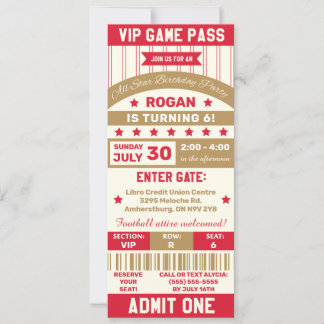 Red & Gold Sports Themed Ticket Geburtstagsparty Einladung