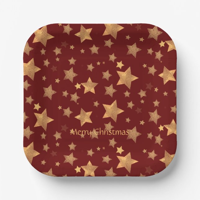 Red Gold Star Elegante Retro Pappteller (Vorderseite)