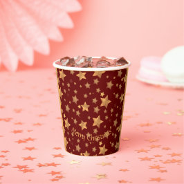 Red Gold Star Muster Elegante Vintage Weihnachten Pappbecher