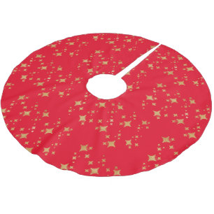 Red Gold Stars Tree Skirt Polyester Weihnachtsbaumdecke