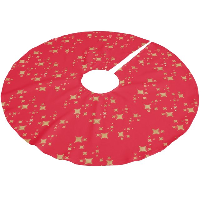 Red Gold Stars Tree Skirt Polyester Weihnachtsbaumdecke (Schrägansicht)
