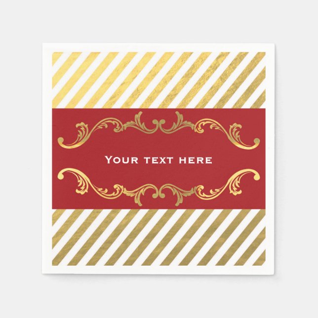 Red & Gold Strip Weihnachtsfeier Napkins Serviette (Vorderseite)