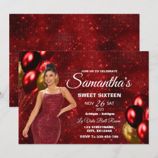 Red & Gold Sweet 16 Girl Birthday Einladung