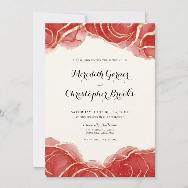Red Gold Swirl Geode Wedding Einladung (Vorderseite)