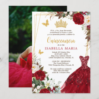 Red Gold Tiara Quinceañera Einladung in Spanisch