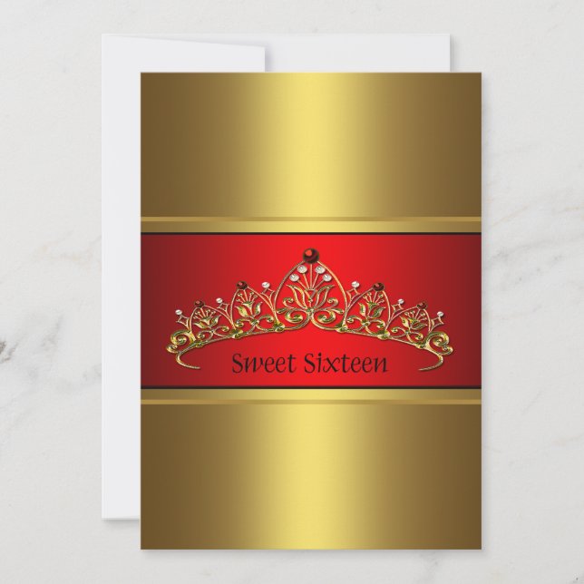Red Gold Tiara Sweet sixteen Party Invitation (Devant)