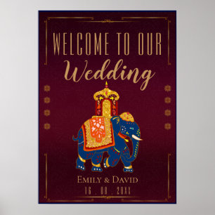 Red Gold Traditionelle indische Hochzeit Willkomme Poster