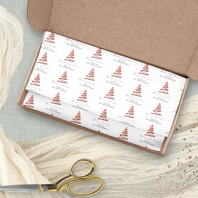 Red Gold Tree Muster Name Frohe Weihnachten Seidenpapier (Von Creator hochgeladen)