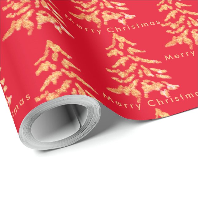 Red & Gold Trees Frohe Weihnachtswrapping Papier Geschenkpapier (Rolleneckpunkt)