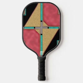 Red, Gold, Turquoise Cyberpunk Art Deco Design Pickleball Schläger