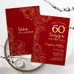 Red Gold Überraschung 60. Geburtstagsparty Einladung<br><div class="desc">Red Gold Floral Überraschung 60. Geburtstag Party Einladung. Minimalistisches modernes Design mit botanischen Akzenten und Typografie-Script-Schriftart. Einfache florale Einladungskarte perfekt für eine stilvolle weibliche Überraschung am Tag. Kann für jedes Alter angepasst werden.</div>