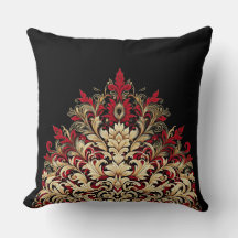Red Gold und Black Damask Kissen