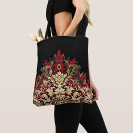 Red Gold und Black Damask Tasche