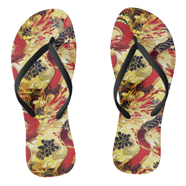 Red, Gold und Black Japanisches Dragon Muster Flip Flops (Fußbett)