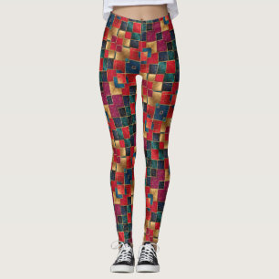 Red Gold und Blue Squares Leggings