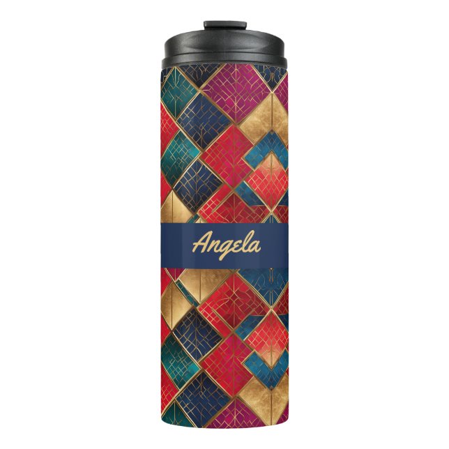 Red Gold und Blue Squares Thermosbecher (Vorderseite)