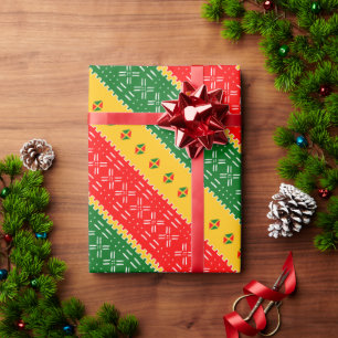Red Gold und Green Mudcloudtribal Muster Geschenkpapier